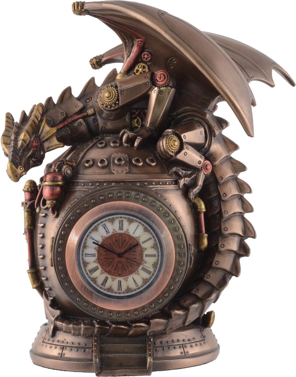 Veronese Design - Steampunk Draak op de Tijdmachine met Klok - (hxbxd) ca. 18cm x 14cm x 11cm