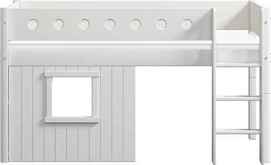 Halfhoogslaper, rechte ladder en boomhut bedfronten, wit frame