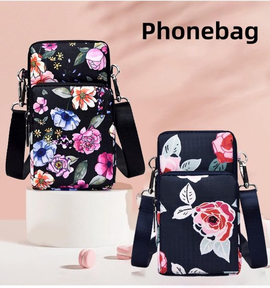 Ritte Telefoontas voor dames, schouderriem, mini-schoudertas met verstelbare afneembare bandjes en hoofdtelefoonhouder voor winkelen, dagelijks gebruik, zwart, Groen