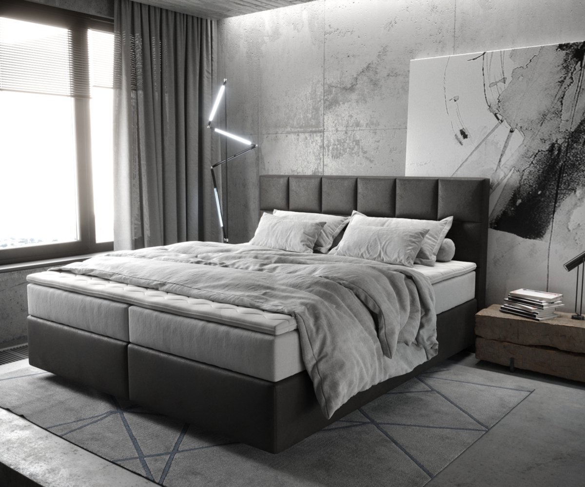 DELIFE Boxspringbed Dream-Fine Microvezel Antraciet Vintage 180x200 cm TFK Matras en Topper Grijs