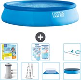 Intex Rond Opblaasbaar Easy Set Zwembad - 457 x 107 cm - Blauw - Inclusief Pomp - Ladder - Grondzeil - Afdekzeil Onderhoudspakket - Filters - Schoonmaakset
