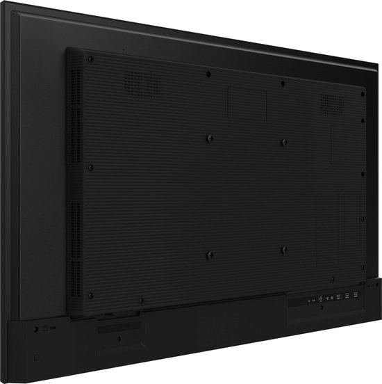 Achterkant van een zwarte Iiyama monitor met montagegaten en aansluitingen.