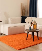 Vierkant hoogpolig vloerkleed shaggy Trend effen - oranje 100x100 cm