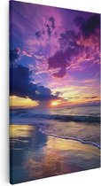 Artaza Canvas Schilderij Kleurrijke Zonsondergang op een Strand - 20x30 - Klein - Foto Op Canvas - Canvas Print