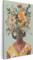 Artaza Canvas Schilderij Vrouw met Bloemen op haar Hoofd - 20x30 - Klein - Foto Op Canvas - Canvas Print