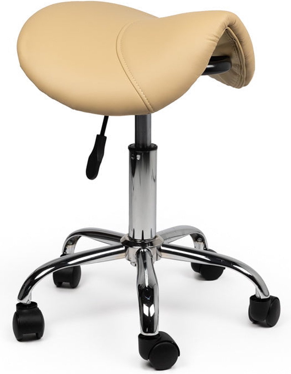 Zadelkruk Beige – Ergonomische Werkkruk met Verstelbare Hoogte – Comfortabele Draaikruk op Wieltjes voor Salon, Kantoor & Thuis - Laag (40-57cm) / zonder Voetsteun / Standaard wielen