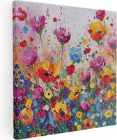 Artaza Peinture sur toile Fleurs colorées dans un champ – 80 x 80 – Groot – Photo sur toile – Impression sur toile