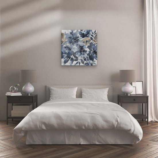 Peinture sur toile Artaza Fleurs bleues et beiges sur fond Witte - 80x80 - Groot - Photo sur toile - Impression sur toile