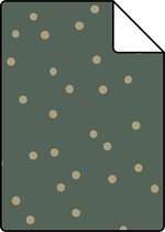 Proefstaal ESTAhome behangpapier stippen donkergroen en goud - 139275 - 26,5 x 21 cm