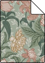 Echantillon ESTAhome papier peint fleurs vintage vieux rose, vert et jaune ocre - 139378 - 26,5 x 21 cm