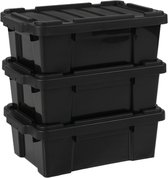 IRIS Powerbox Robuust Opbergbox - 25L - 100% Recycled Kunststof - Zwart - Set van 3