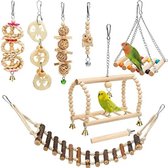 TX Store - papagaaien speelgoed - parkieten speelgoed - vogel speelgoed - houten speelgoed - met belletjes - set van 8 speeltjes - schommel - brug - verrijking