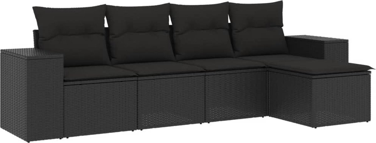 vidaXL 5-delige - Loungeset - met - kussens - poly - rattan - zwart