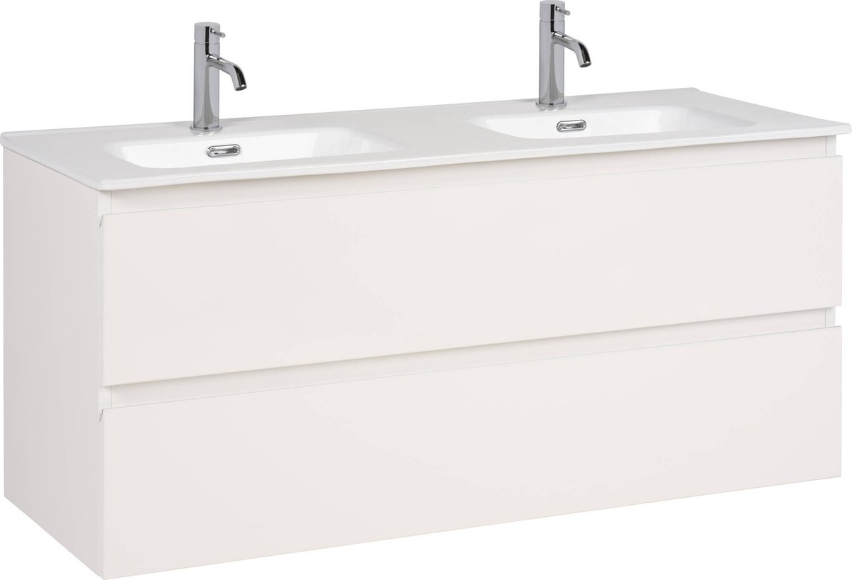 Saqu Arvid badmeubel incl. dubbele keramische wastafel 120x47x57cm glans wit