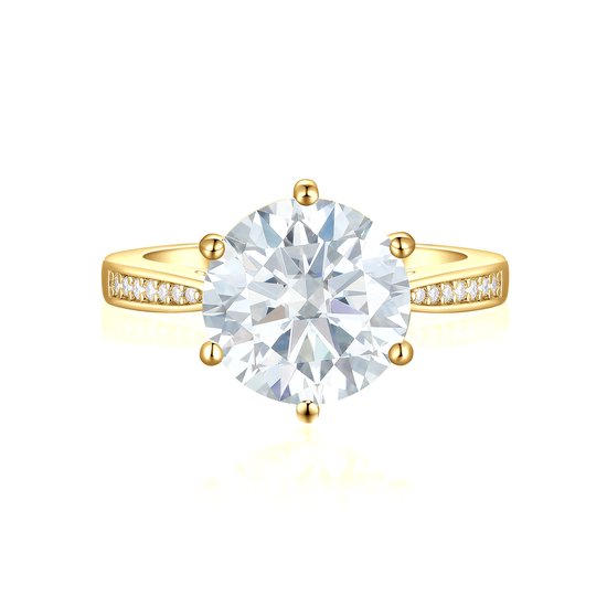 Sophia - 18k Geelgouden Moissanite Verlovingsring met Pavé Zijstenen - 5 karaat.