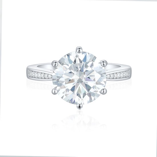 Sophia - Platinum Moissanite Verlovingsring met Pavé Zijstenen - 4 karaat