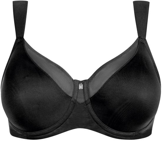 Zwarte Triumph beha met voorgevormde cups, zijdezachte stof en mesh bovenaan.