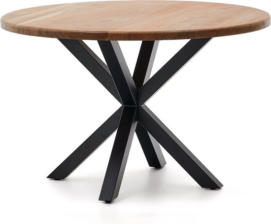 Kave Home - Argo: ronde tafel in massief acaciahout met zwarte stalen poten Ø 120 cm