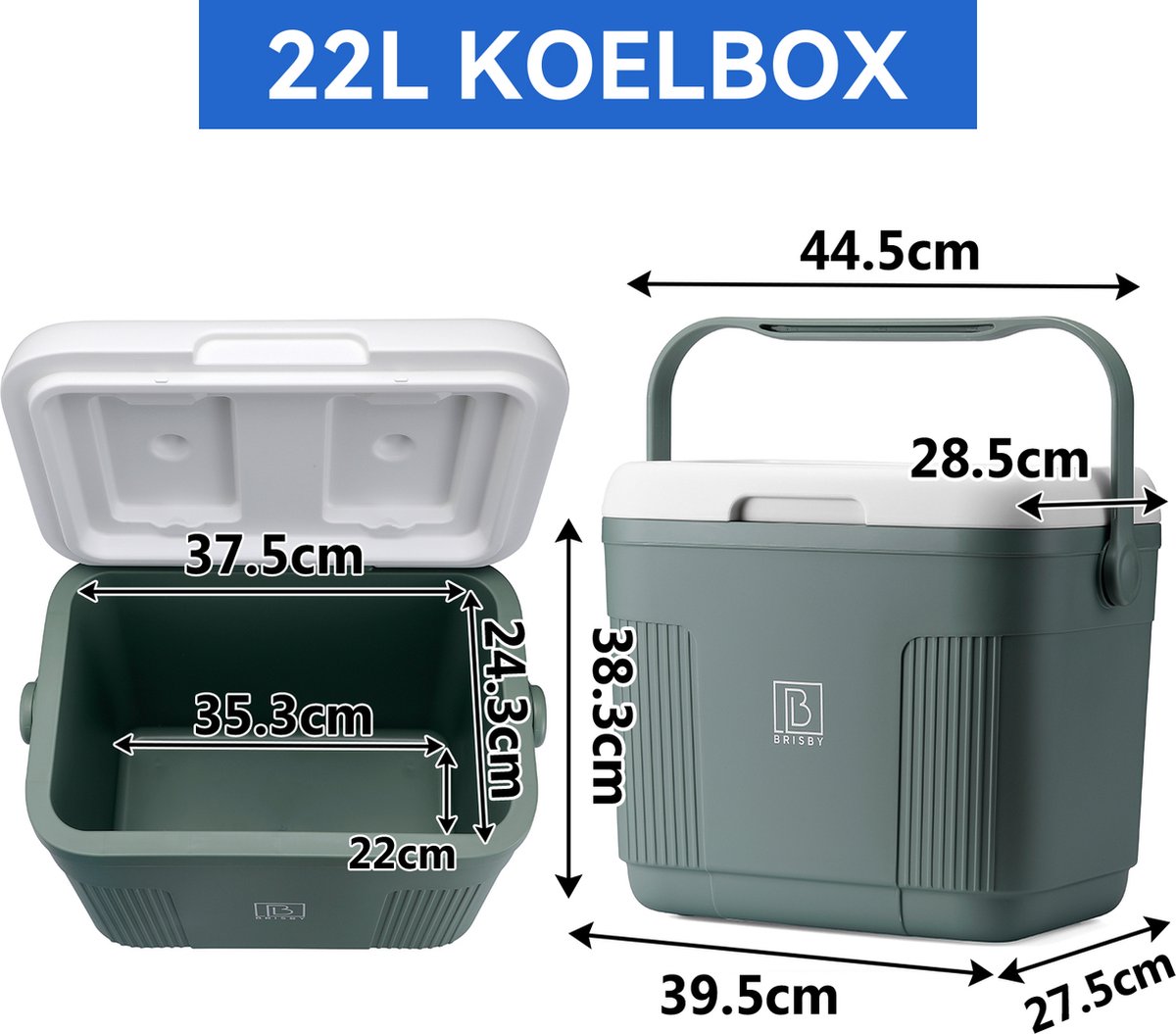 Brisby Grote Koelbox 22 Liter – Groen – Tot 40 uur isolatie – 4 koelelementen vergrendeld in deksel – Ideaal voor camping en dagje uit – Frigobox – foto 3