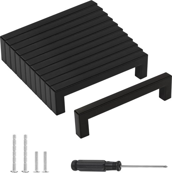 Luxiba - 12 stuks meubelgrepen, zwart, 128 mm gatafstand keukengrepen, met 40 schroeven, herbruikbaar, voor lade, kast, meubels, keuken en woondecoratie