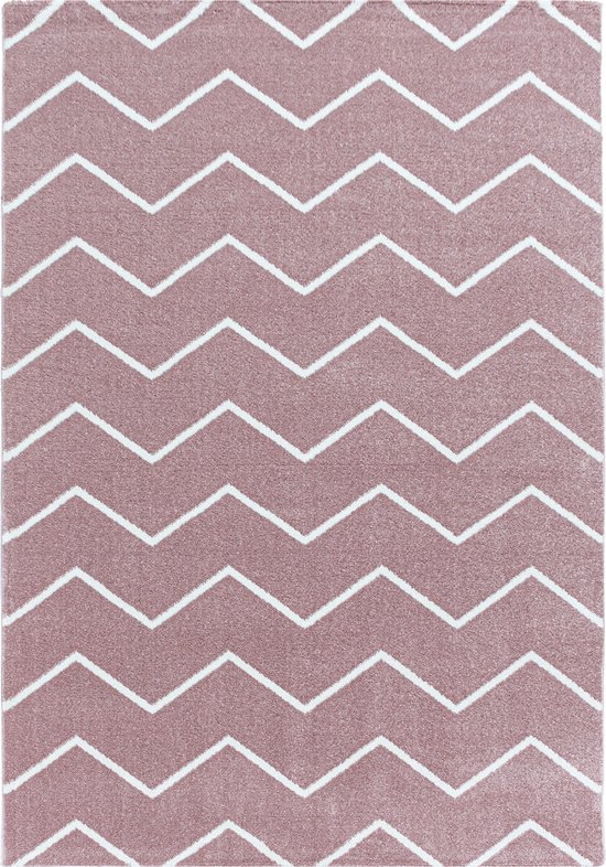 Pochon - Tapijt Rio - Roze - 290x200x1,1 - Vloerkleed - Chevron - Hoogpolige Vloerkleed - Rechthoekige Tapijt - Rechthoekige Vloerkleed