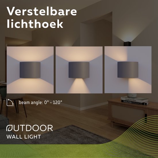 Calex LED Wandlamp Verona - 2 Stuks - Oval - Zwart - LED Up & Down - Verstelbare Stralingshoek - 7W - Tuinverlichting - Modern Design - Warm Wit Licht - Voor Binnen en Buiten