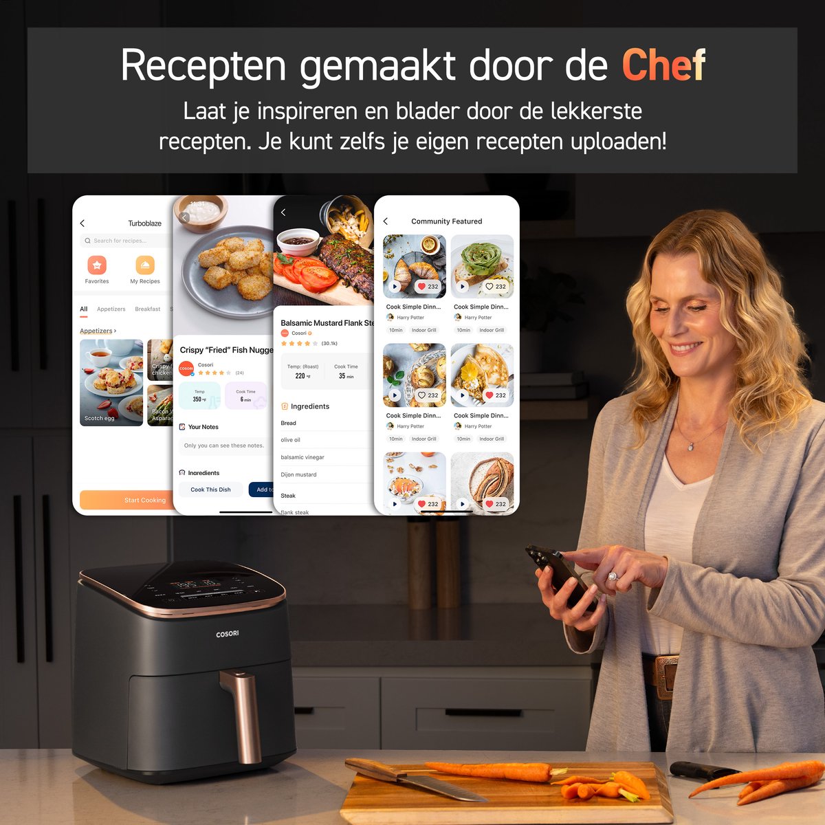 Cosori TurboBlaze – Airfryer XXL – 6L – 9 Programma’s – 30–230°C – Snelle DC Motor — afbeelding 5