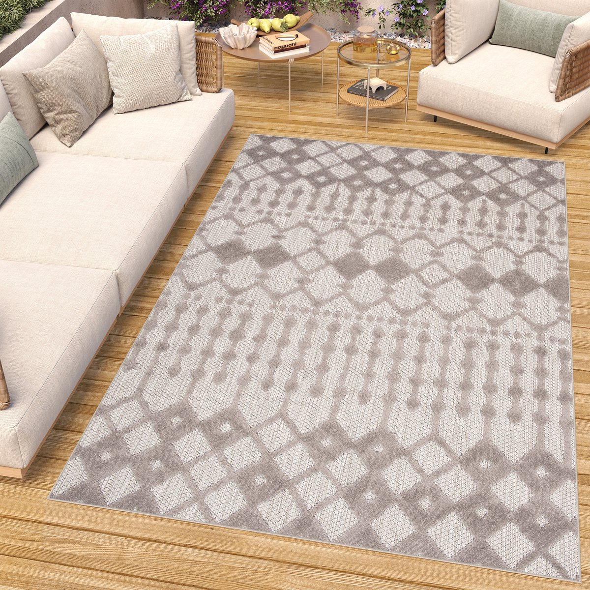 Tapiso Patio Indoor Tapijt Buitenkleed Outdoor Tuintapijt Vloerkleed Buiten Maat- 120x170 Creme Bruin 3