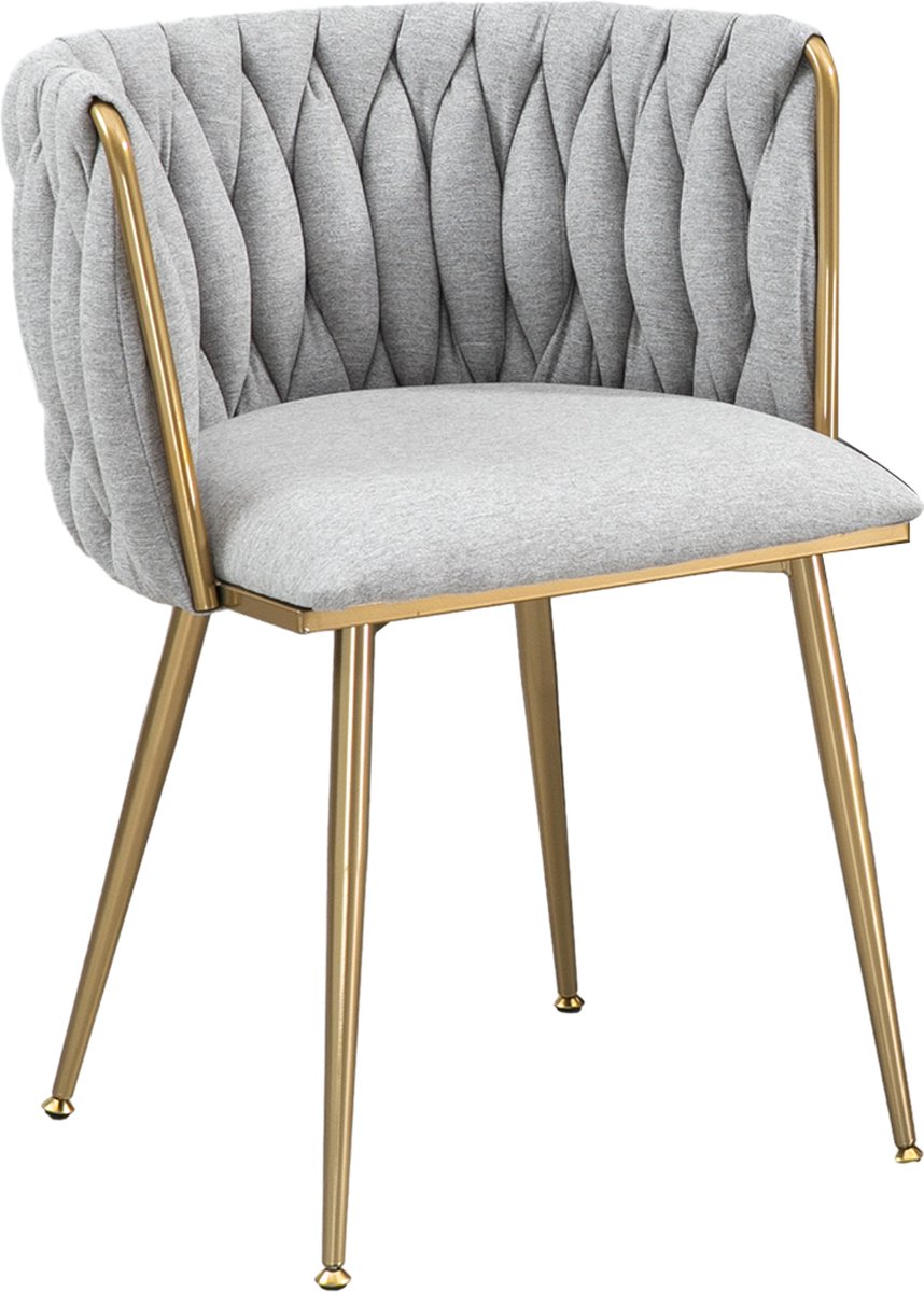 Merax Bouclé Eetkamerstoelen - Set van 2 Moderne Eetkamerstoel - Luxe Boucle Gestoffeerde Stoelen - Grijs met Goud