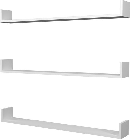 In And OutdoorMatch Wandplank Candace - Set van 3 - 12x120x15 cm - Wit - Spaanplaat - Modern Design