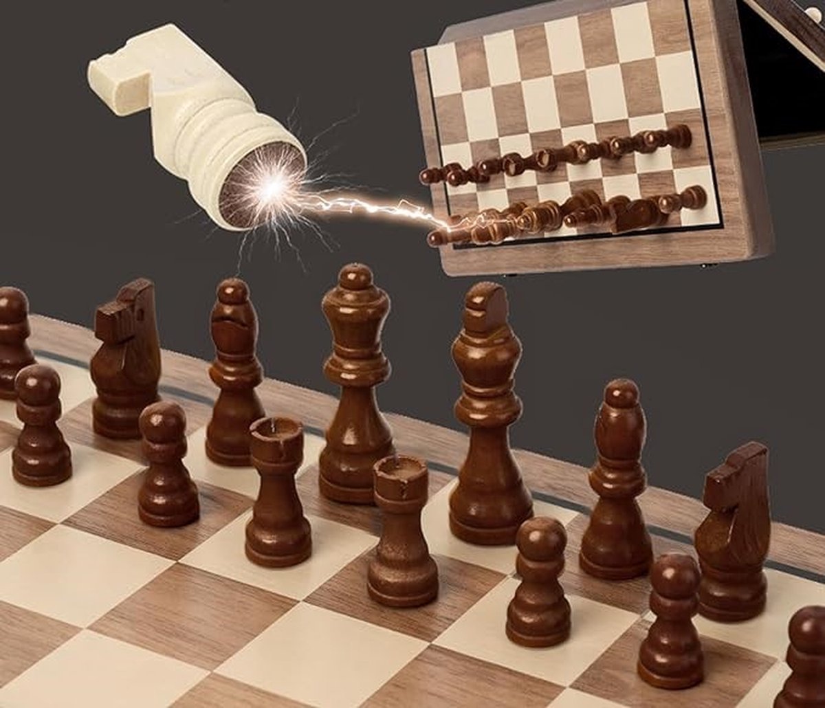 Magnetic game board set 2in1 schaakbord damspel schaken backgammon hout schaakset chess Opklapbaar 39CM