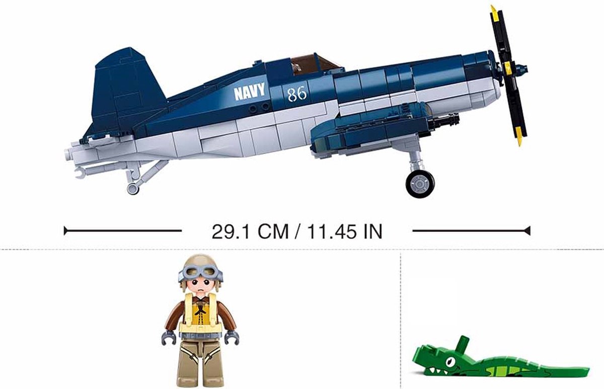 Sluban Army WWII F4U Fighter vliegtuig bouwspeelgoed - Constructiespeelgoed modelbouw - bouwdoos met 550 bouwstenen - M38-B1109 vanaf 8 jaar — afbeelding 5