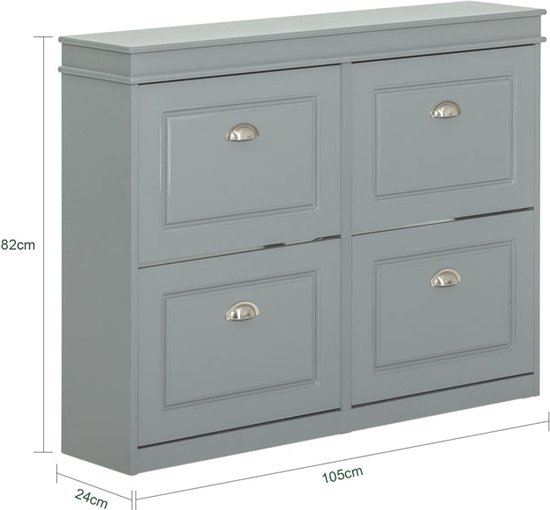 UEV Schoenenkast met 2 kleppen en 2 deuren, 105 x 24 x 120 cm, schoenenkast, smal, kast hal, schoenencommode in de hal, ruimtebesparend, donkerblauw