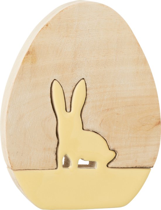 J-Line decoratie EI met konijn - hout - geel