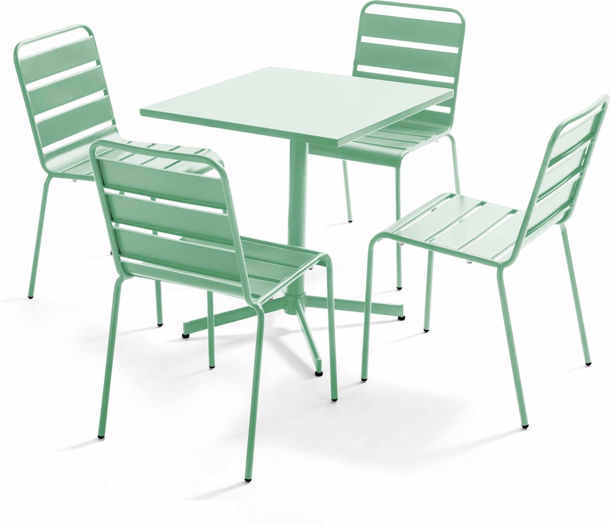 Vierkante tafelset met 4 groene saliegroene stoelen - Palavas.