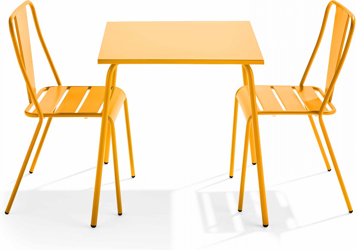 Oviala - Set tuintafel en 2 gele bistrostoelen - Palavas Tuintafel en 2 gele bistrostoelen - Palavas outdoor set in professional style.