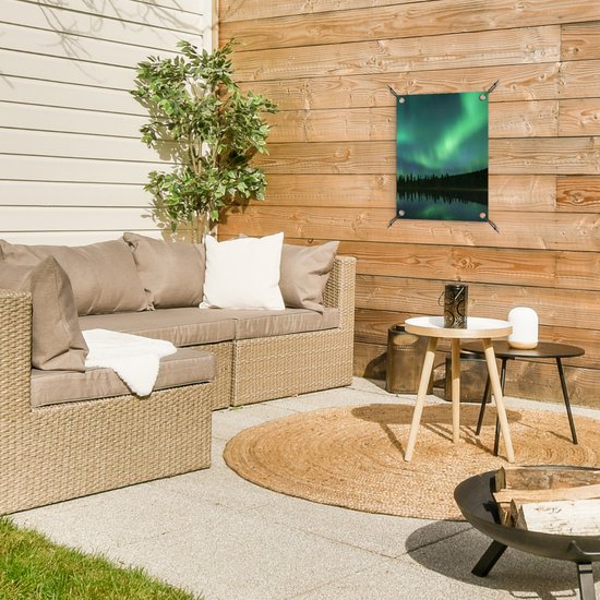 Tuin decoratie Noorderlicht - Bomen - Water - Alaska - 30x40 cm - Tuindoek - Buitenposter