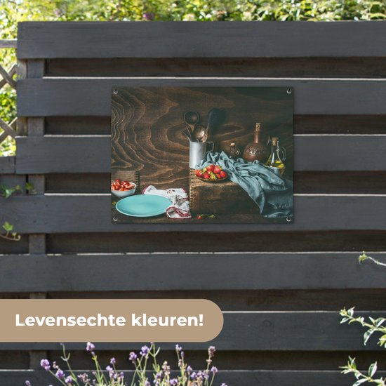 Tableau jardin Rustique - Fruits - Ustensiles de cuisine - Fraise - 80x60 cm - Affiche jardin - Toile jardin - Affiche extérieur