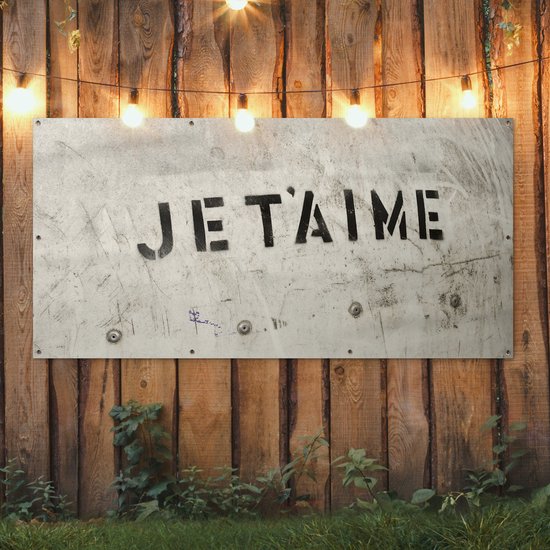 Schuttingposter Quotes - Je t'aime - Ik hou van jou - Frans - Liefde - 200x100 cm - Tuindoek