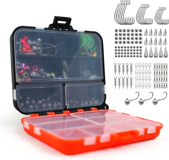 Foto: Fish xpro haak lood set 201 delig vishaken vislood wartels jighaken incl tacklebox 