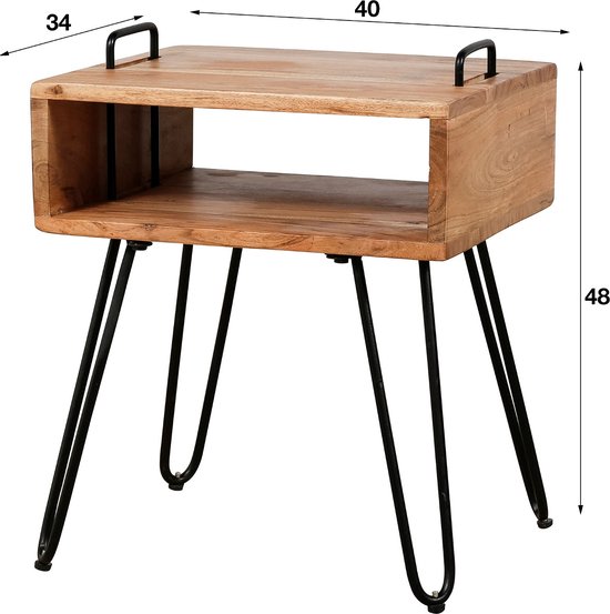 Table de chevet Bois d'acacia - Base en métal - Cabinet Quadro - Giga Meubel
