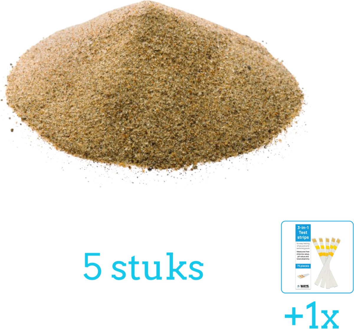 Comfortpool Filterzand 25kg - 5 stuks - Voordeelverpakking - Inclusief WAYS Testrips (1 stuks) - Geschikt voor Intex en Bestway Zandfilterpomp
