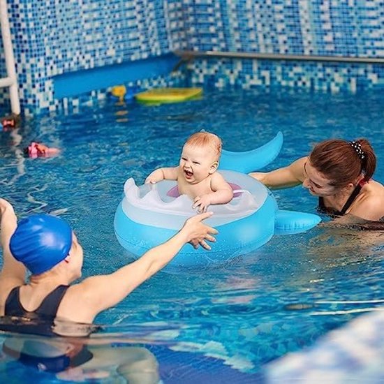 Weokeey Opblaasbare Babyzwemvlotter Met Zonnekap – Haaienvorm Voor 6-36 Maanden, Ideaal Voor Strand En Zwembad 2 miniatura