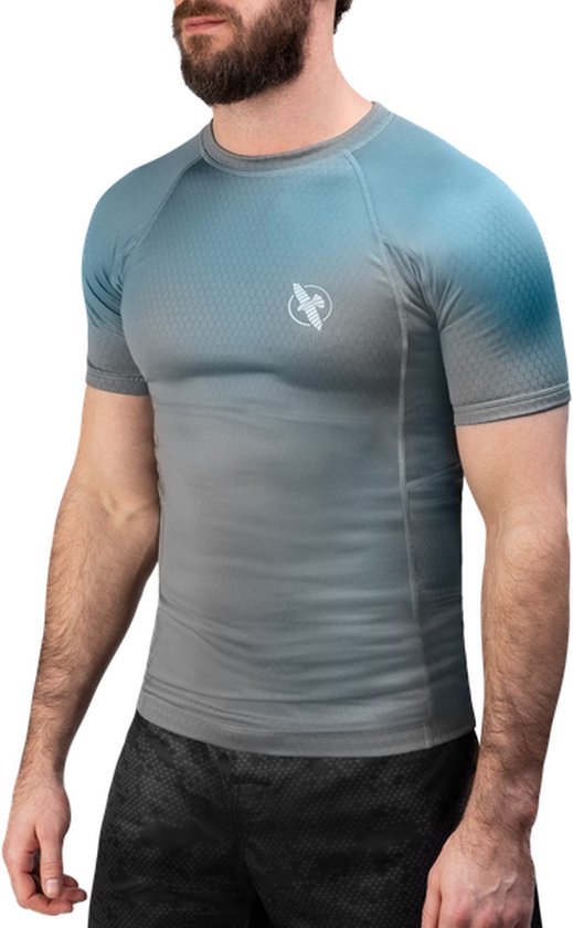 Hayabusa Fusion Short Sleeve Rashguard - grijs/aquablauw - maat L