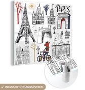 MuchoWow® Glasschilderij 90x90 cm - Schilderij acrylglas - Parijs - Eiffeltoren - Tekening - Foto op glas - Schilderijen