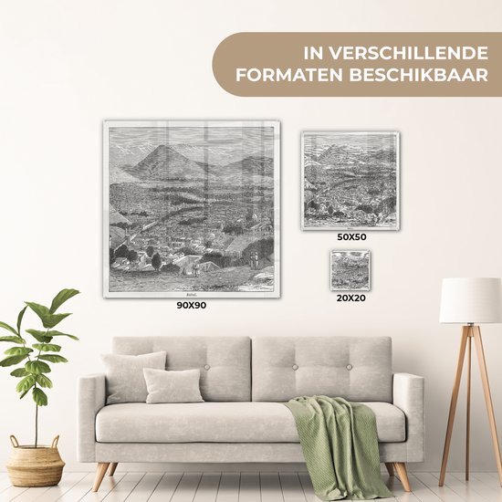 MuchoWow® Peinture sur verre 50x50 cm - Peinture sur verre acrylique - Illustration Zwart de Kaboul en Afghanistan dans les montagnes - Photo sur verre - Peintures