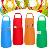 Set van 4 kinderschorten voor meisjes en jongens, verstelbaar schilderschort voor kinderen met tas, kookschort, schort, kinderschilderjas voor kinderen, om te knutselen, koken, bakken,