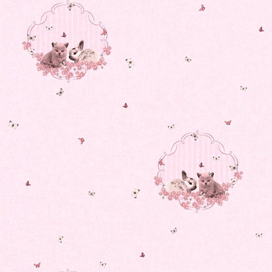 Kinderbehang Profhome 355641-GU vliesbehang glad met kinder patroon mat roze zuurstokroze 5,33 m2