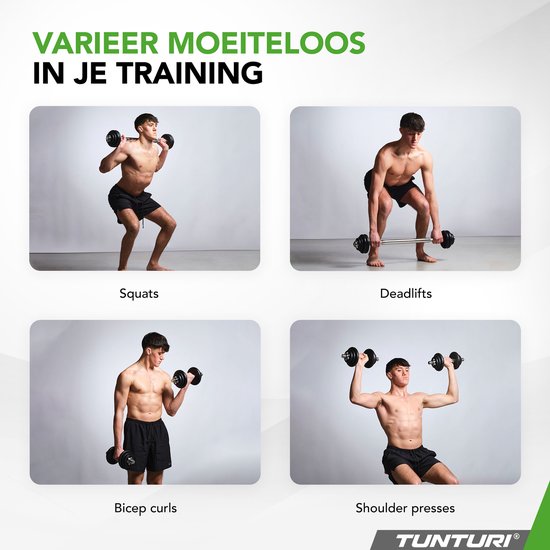 Tunturi Halter et haltères en fonte - Set d'haltères 20 kg - Haltères avec poids - Set Barbell - Fermeture à vis 30 mm - Poignée antidérapante