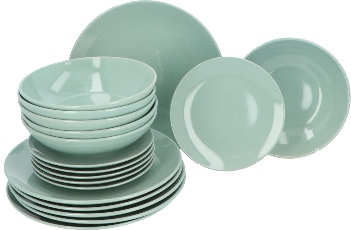 Aardewerk Servies 6 persoons 18-delig - Mintgroen